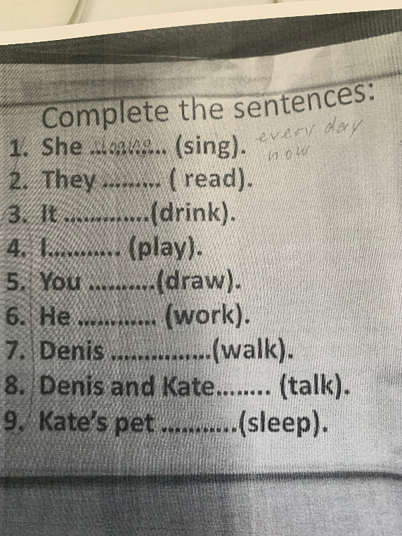 Complete the sentences: 1. She... (sing). 2. They... (read)...