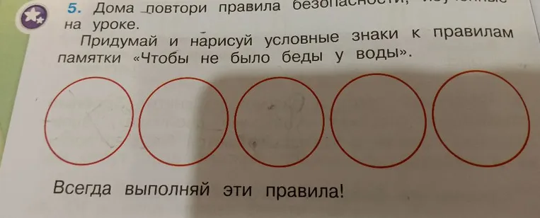 Придумай и нарисуй условные знаки к правилам памятки «Чтобы не было беды у воды».