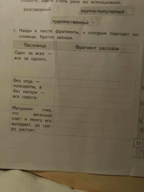 Найди в тексте фрагменты, к которым подходят пословицы. Кратко запиши.