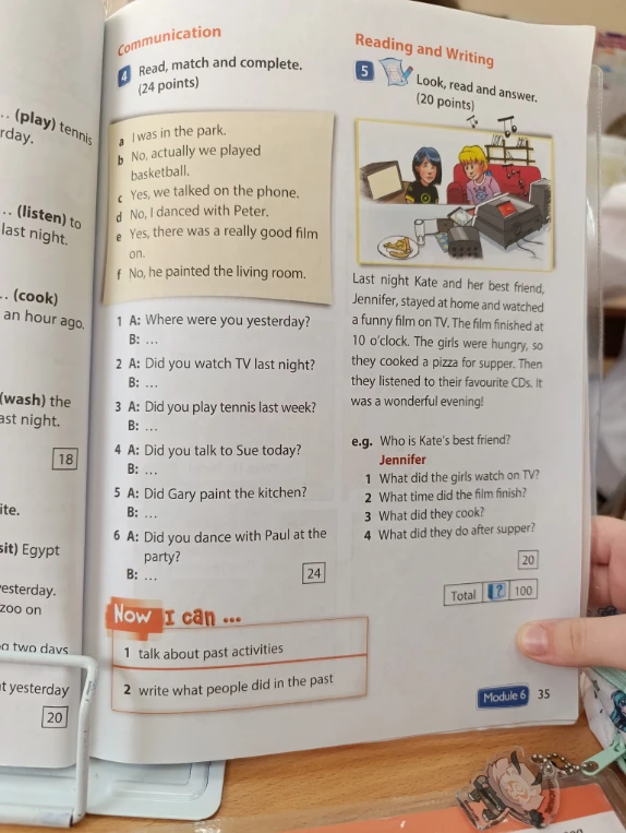 Read, match and complete. Look, read and answer.