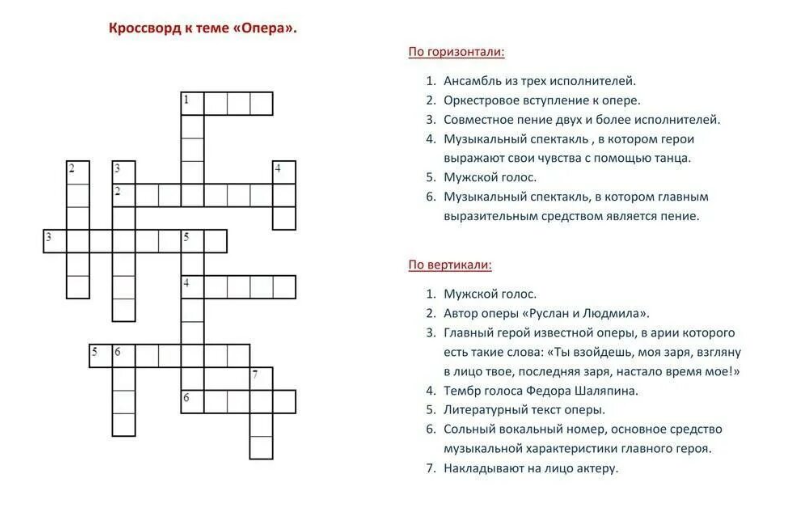 Решите кроссворд к теме «Опера».