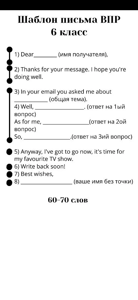 Шаблон письма ВПР 6 класс