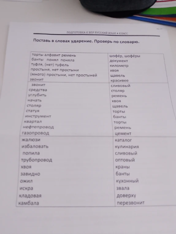 Поставь в словах ударение. Проверь по словарю.
