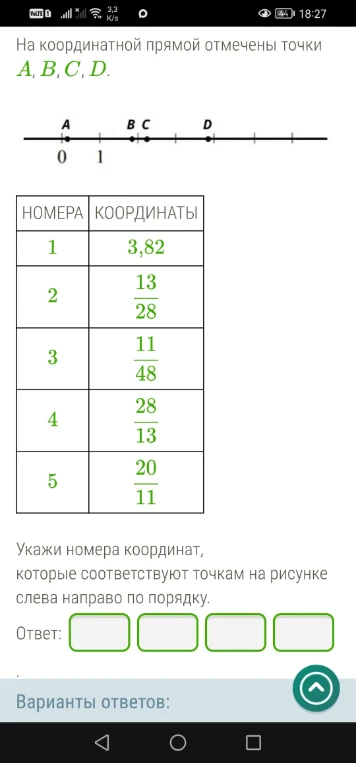 На координатной прямой отмечены точки A, B, C, D.