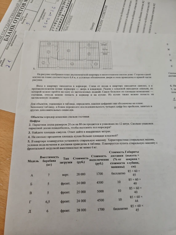 На рисунке изображен план двухкомнатной квартиры в многоэтажном жилом доме. Сторона одной клетки на плане соответствует 0,4 м, а условные обозначения двери и окна приведены в правой части рисунка.
