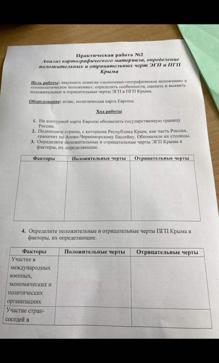 Практическая работа №2: Анализ картографического материала, определение положительных и отрицательных черт ЭГП и ПГП Крыма