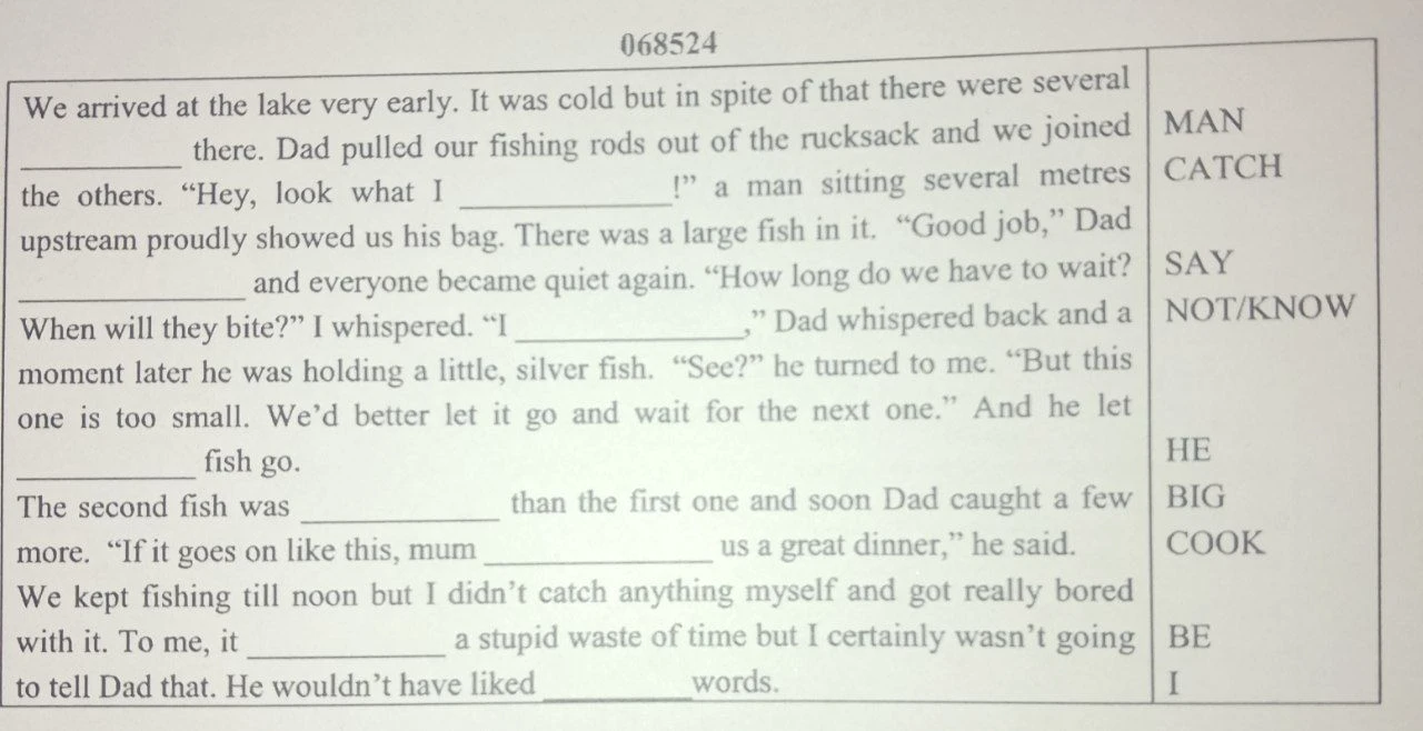We arrived at the lake very early. It was cold but in spite of that there were several ________ there. Dad pulled our fishing rods out of the rucksack and we joined the others.