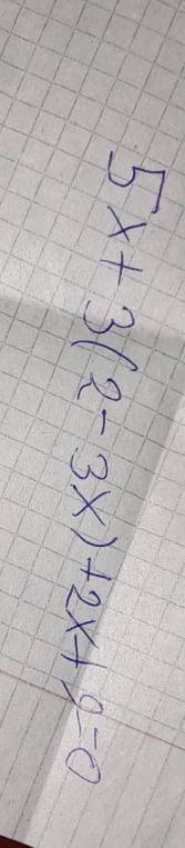 5x + 3(2 - 3x) + 2x + 9 = 0