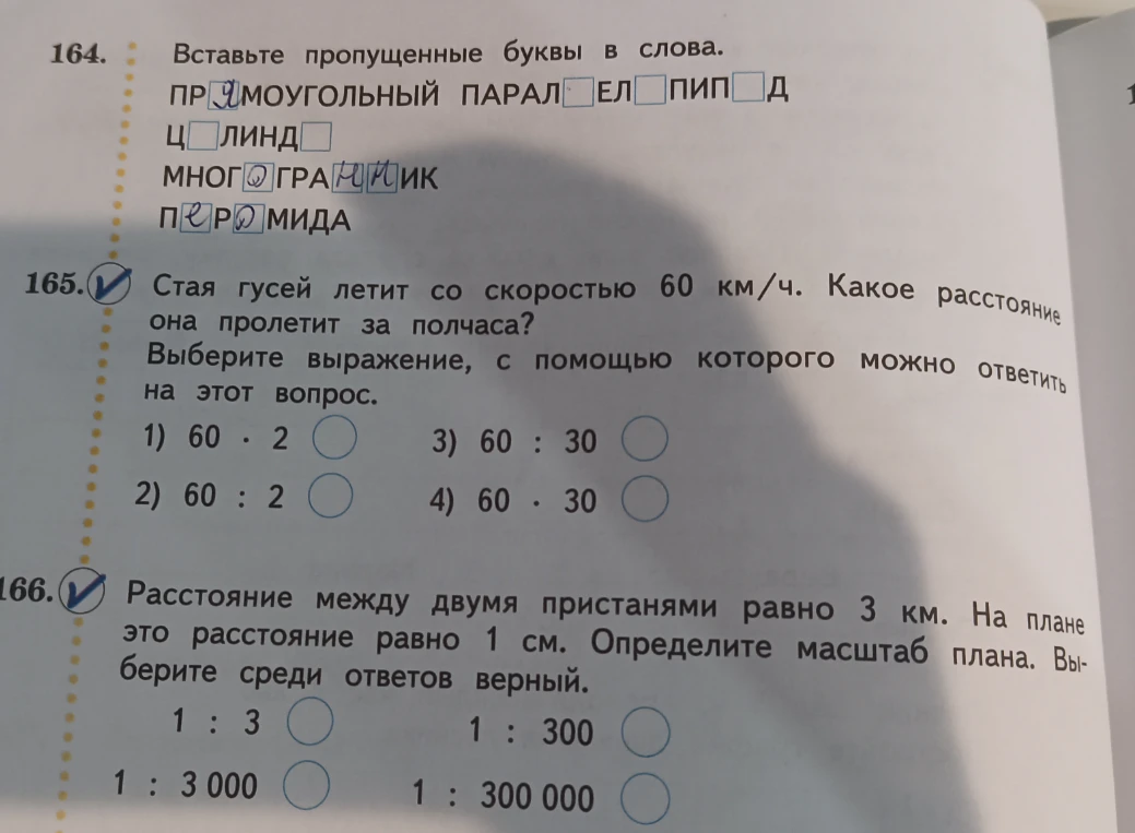 164. Вставьте пропущенные буквы в слова.