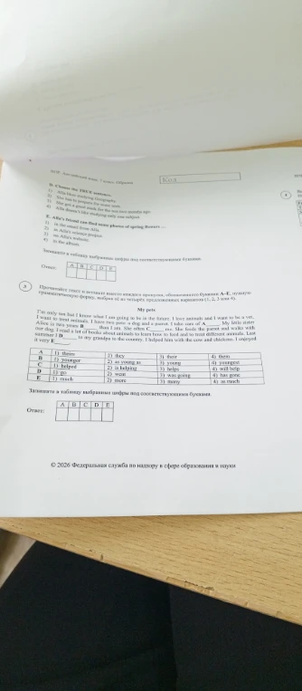 Прочитайте текст и вставьте вместо каждого пропуска, обозначенного буквами А–Е, нужную грамматическую форму, выбрав её из четырёх предложенных вариантов (1, 2, 3 или 4).