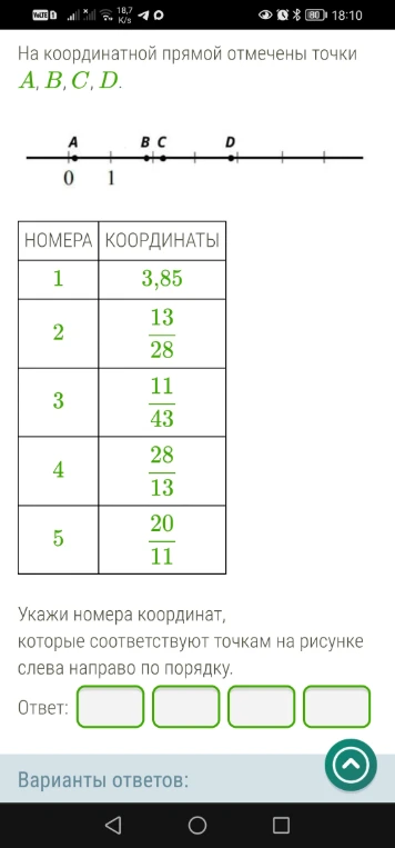 На координатной прямой отмечены точки A, B, C, D.