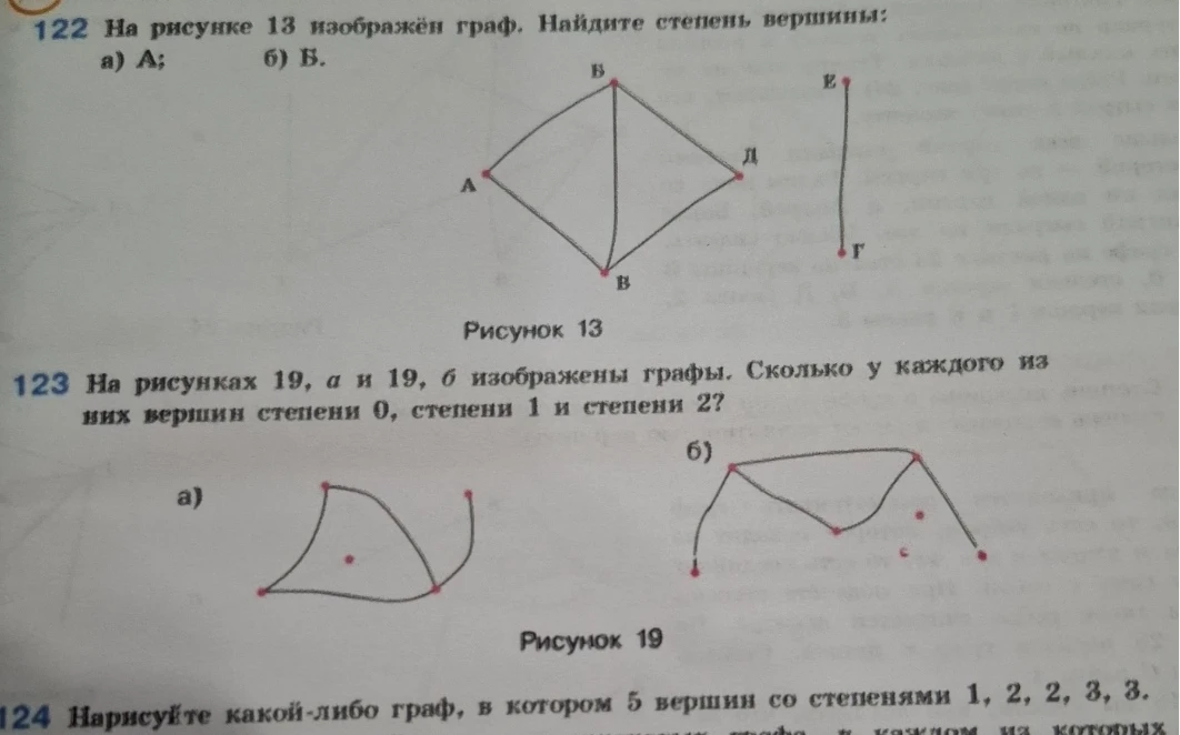 122 На рисунке 13 изображён граф. Найдите степень вершины: а) А; б) Б.
