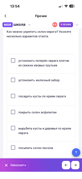 Как можно укрепить склон оврага? Укажите несколько вариантов ответа.
