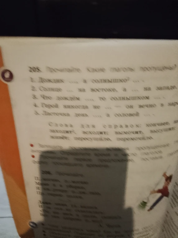 205. Прочитайте. Какие глаголы пропущены?