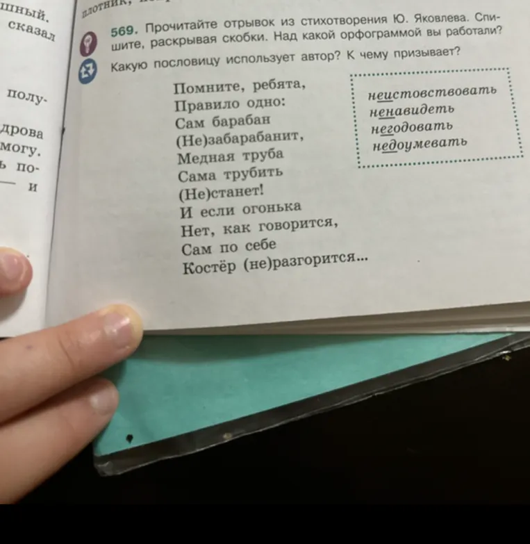 569. Прочитайте отрывок из стихотворения Ю. Яковлева. Спишите, раскрывая скобки. Над какой орфограммой вы работали?