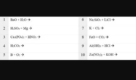 BaO + H2O ->