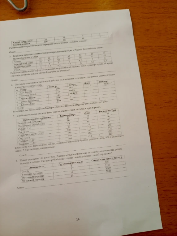 5. В таблице показано соответствие размеров женской обуви в России, Европейском союзе, Великобритании и США.