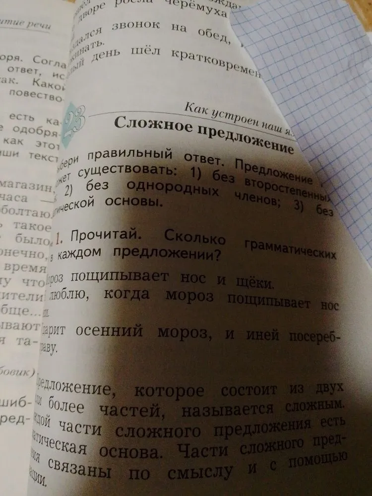 Прочитай. Сколько грамматических основ в каждом предложении?