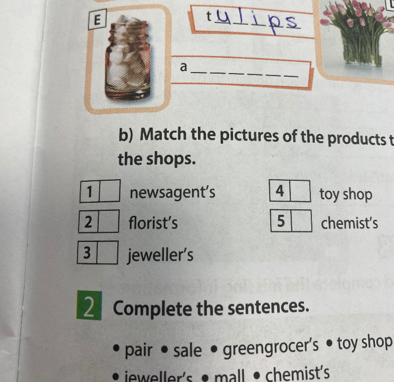 Match the pictures of the products to the shops.