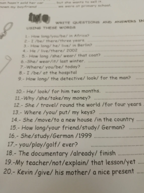 WRITE QUESTIONS AND ANSWERS IN USING THESE WORDS