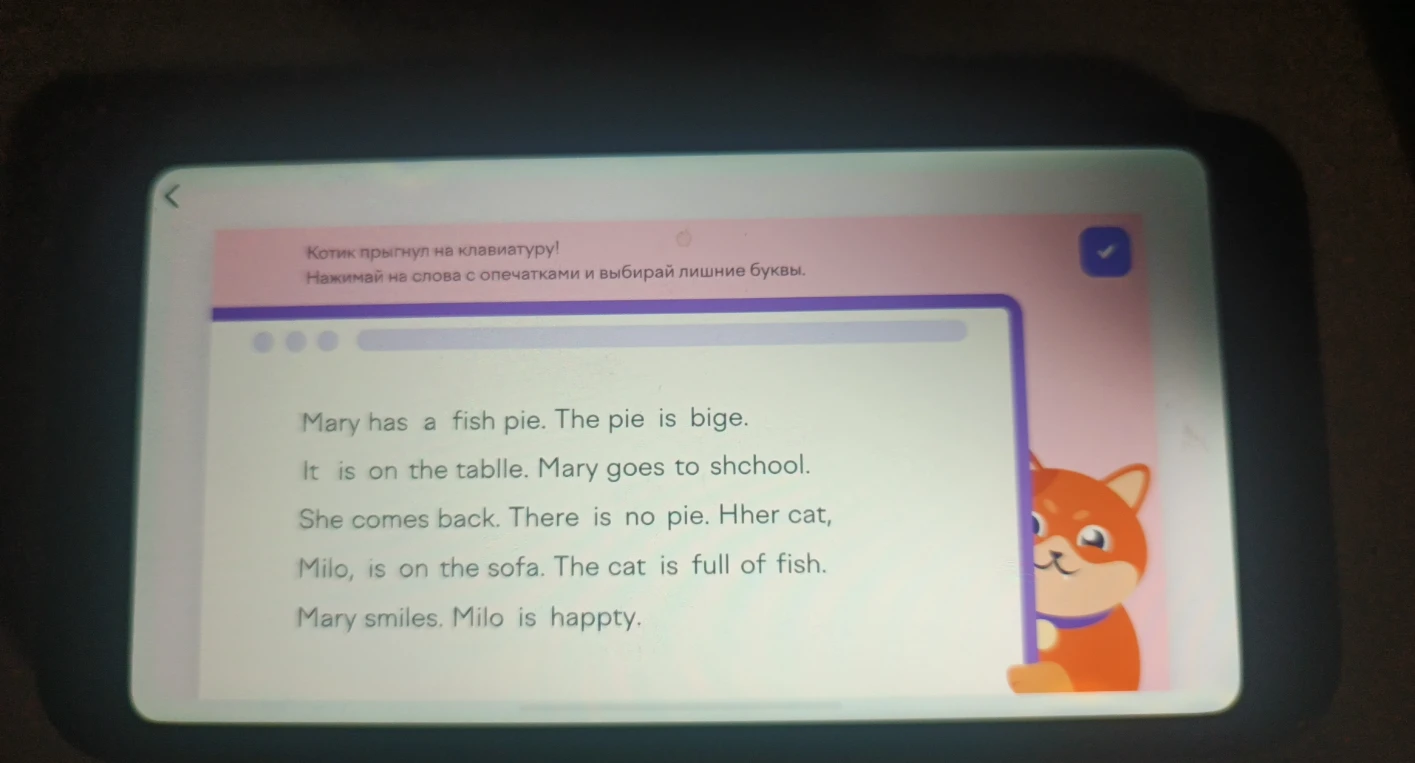 Котик прыгнул на клавиатуру! Нажимай на слова с опечатками и выбирай лишние буквы.