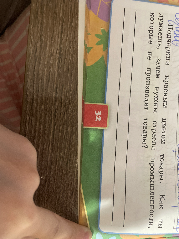 Подчеркни красным цветом товары. Как ты думаешь, зачем нужны отрасли промышленности, которые не производят товары?