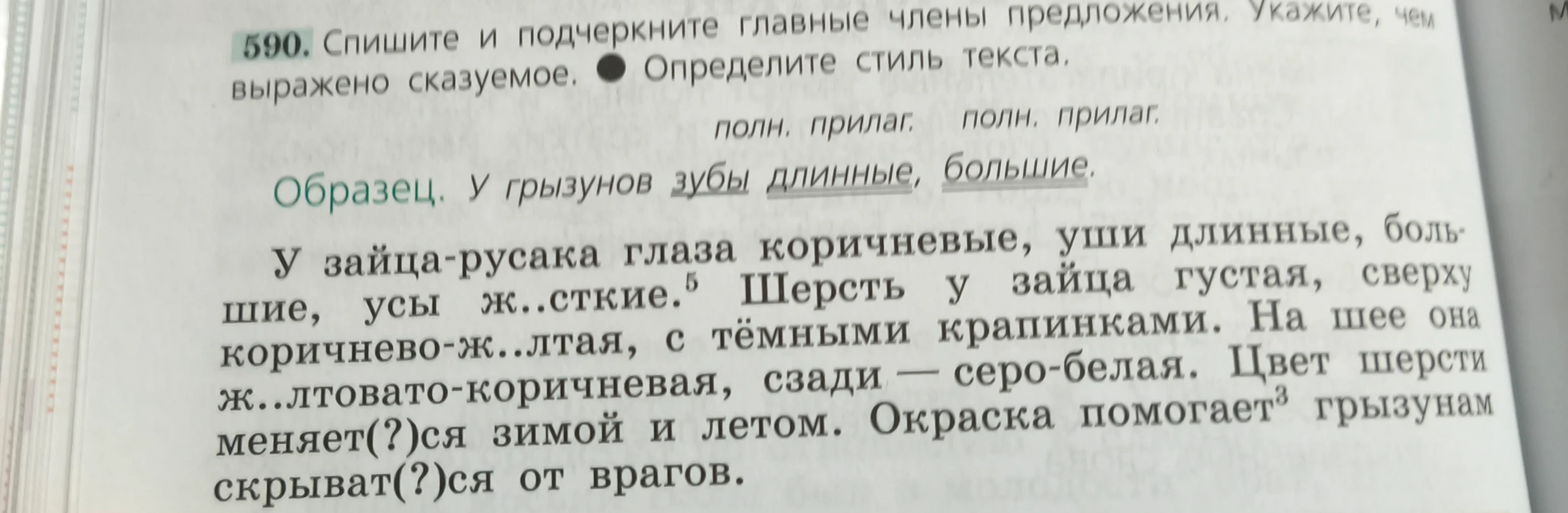 590. Спишите и подчеркните главные члены предложения. Укажите, чем выражено сказуемое. ● Определите стиль текста.