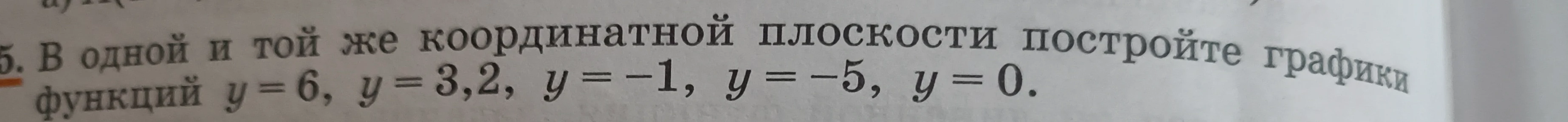 5. В одной и той же координатной плоскости постройте графики функций y = 6, y = 3,2, y = -1, y = -5, y = 0.