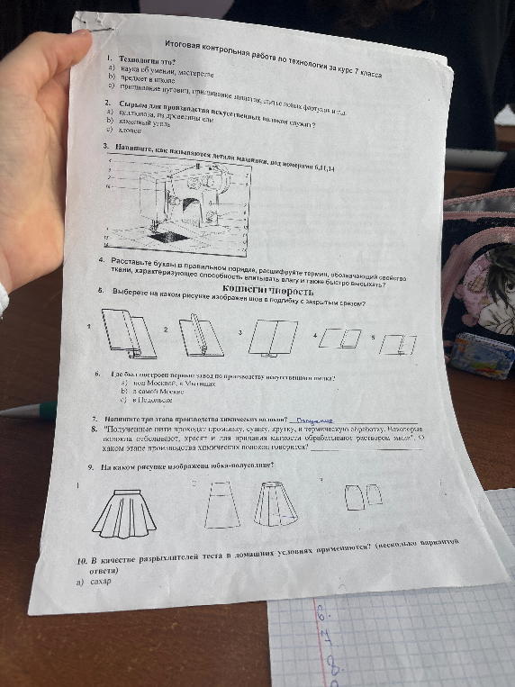 Итоговая контрольная работа по технологии за курс 7 класса