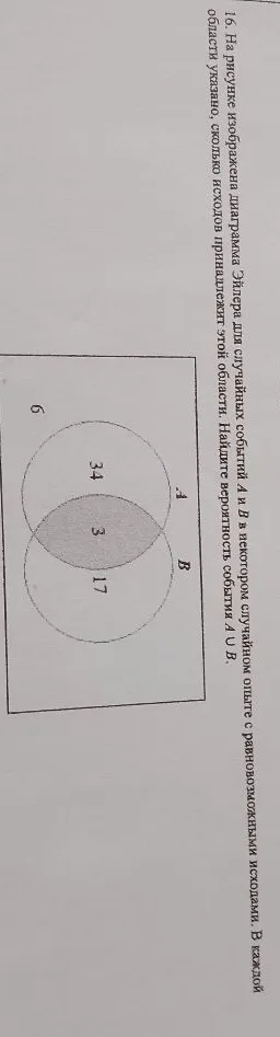 16. На рисунке изображена диаграмма Эйлера для случайных событий A и B в некотором случайном опыте с равновозможными исходами.