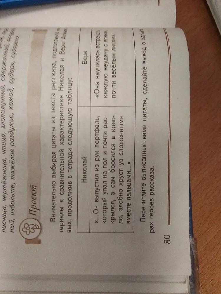 Внимательно выбирая цитаты из текста рассказа, подготовьте материалы к сравнительной характеристике Николая и Веры Алмазовых, продолжив в тетради следующую таблицу