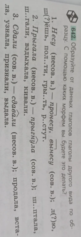 642. Образуйте от данных глаголов глаголы другого вида по образцу. С помощью каких морфем вы будете это делать?