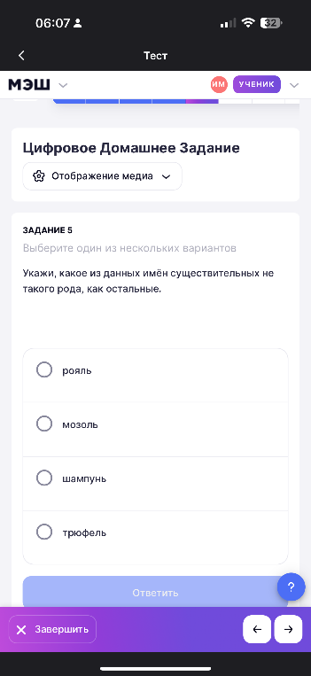 Укажи, какое из данных имён существительных не такого рода, как остальные.