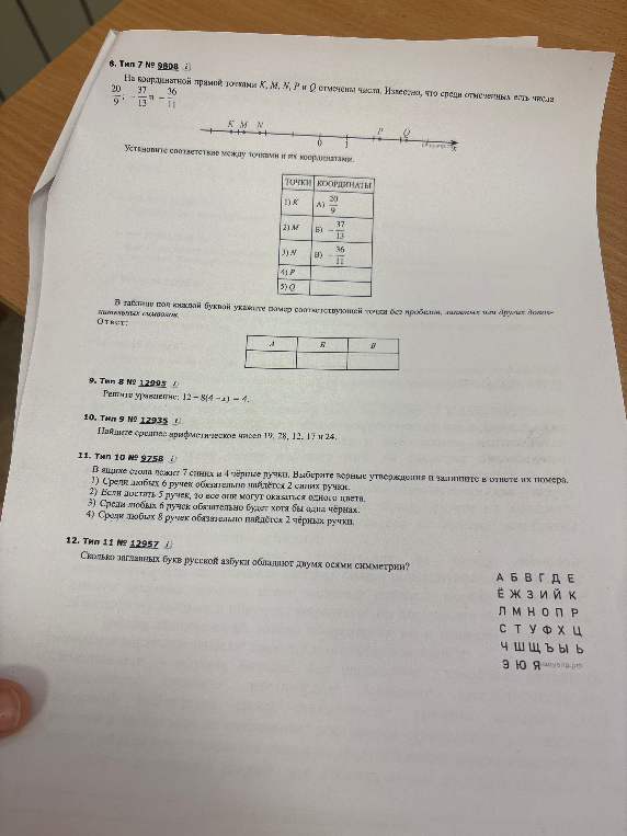На координатной прямой точками K, M, N, P и Q отмечены числа.