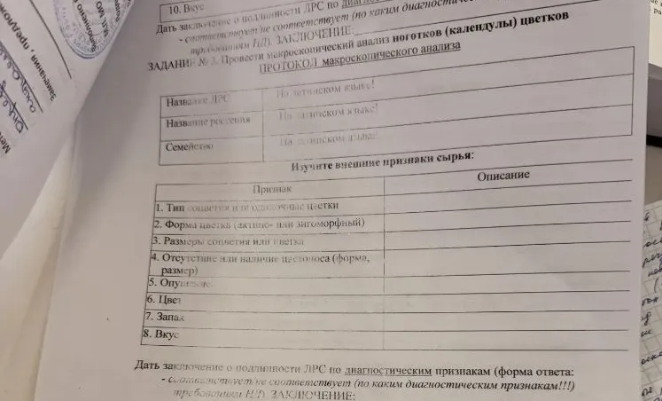 ЗАДАНИЕ № 3. Провести макроскопический анализ ноготков (календулы) цветков