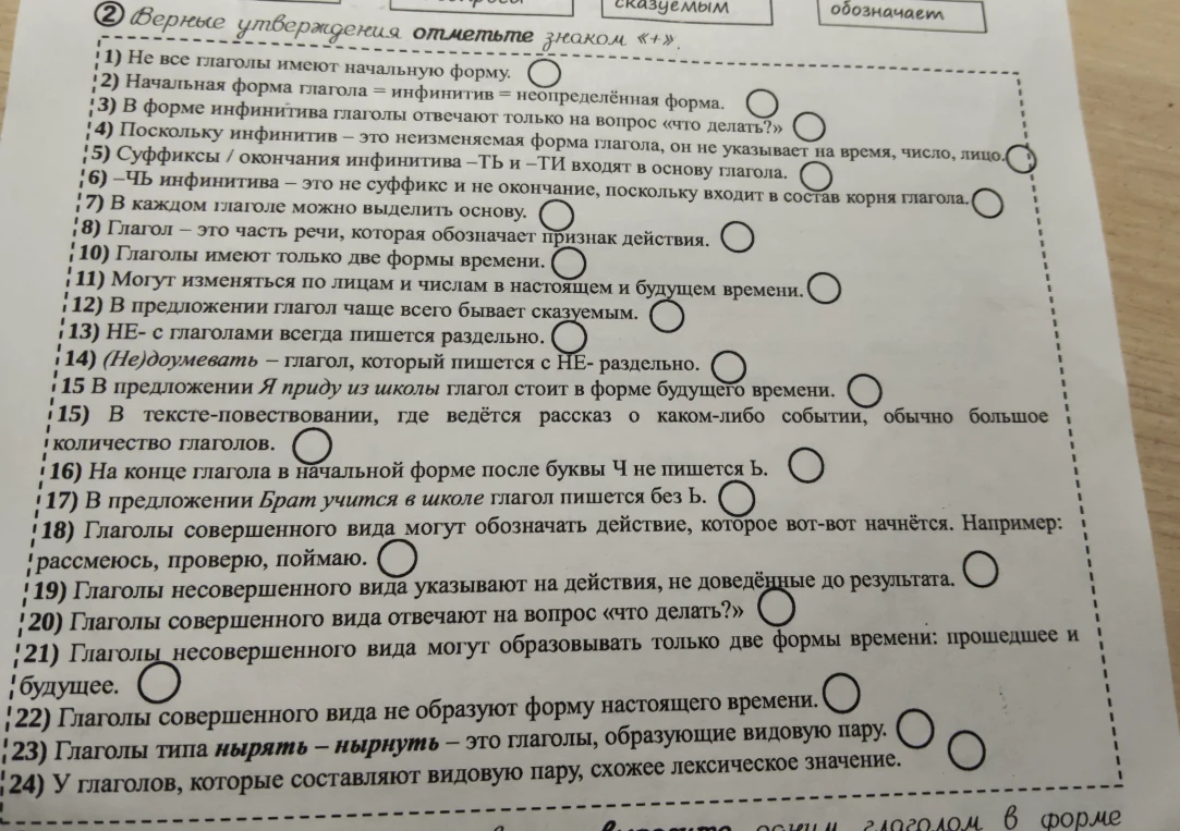 Верные утверждения отметьте знаком «+».