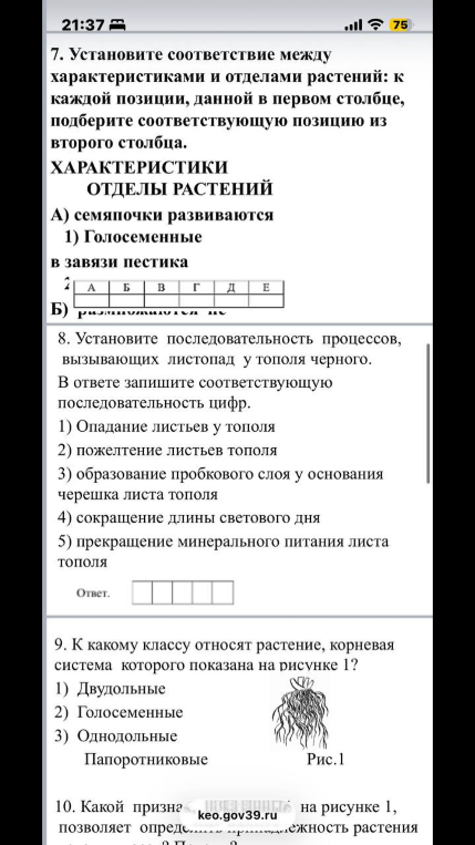 8. Установите последовательность процессов, вызывающих листопад у тополя черного. В ответе запишите соответствующую последовательность цифр.
