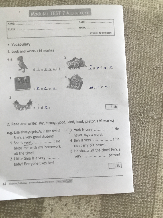 1. Look and write. (16 marks)