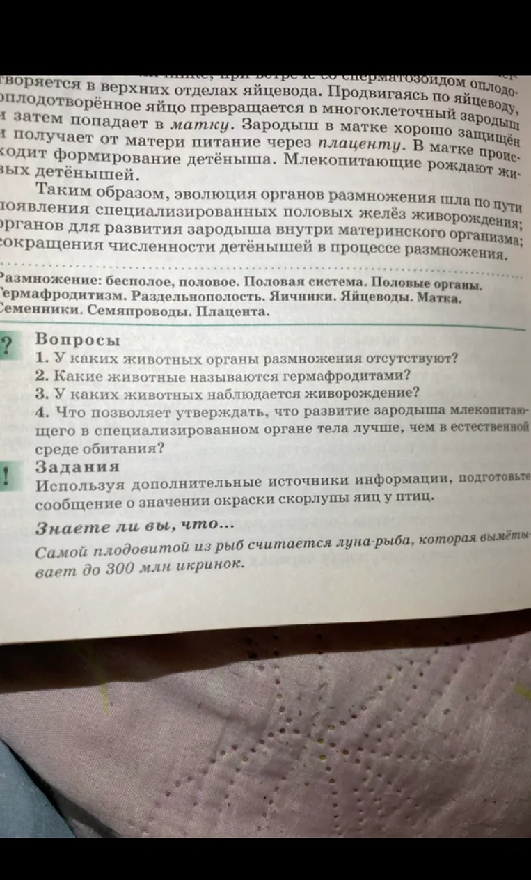 1. У каких животных органы размножения отсутствуют?