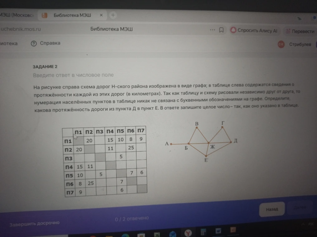 На рисунке справа схема дорог Н-ского района изображена в виде графа; в таблице слева содержатся сведения о протяжённости каждой из этих дорог (в километрах).