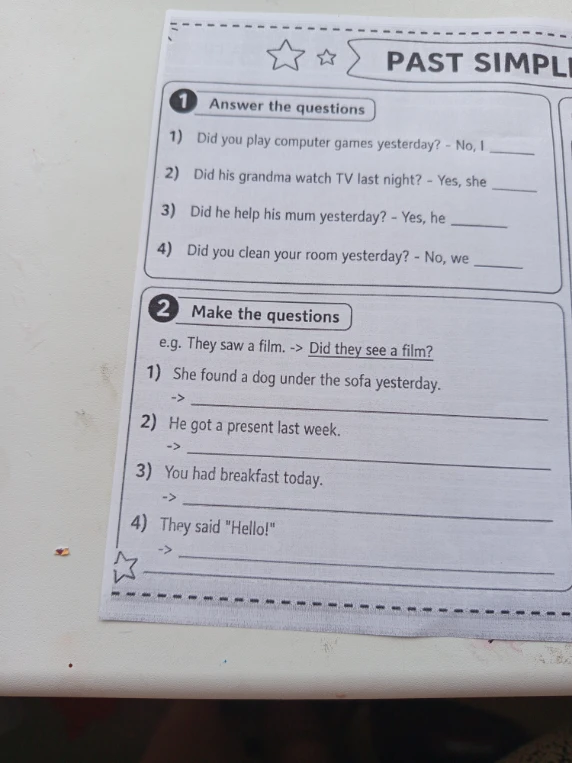 1) Answer the questions 1) Did you play computer games yesterday? - No, I ________