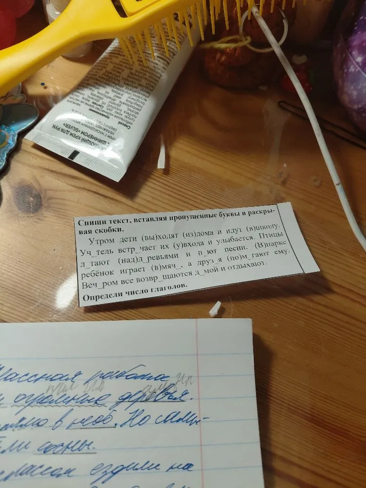 Спиши текст, вставляя пропущенные буквы и раскрывая скобки.