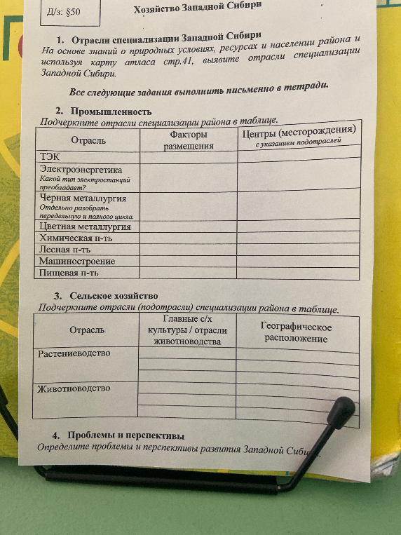 1. Отрасли специализации Западной Сибири. На основе знаний о природных условиях, ресурсах и населении района и используя карту атласа стр.41, выявите отрасли специализации Западной Сибири.