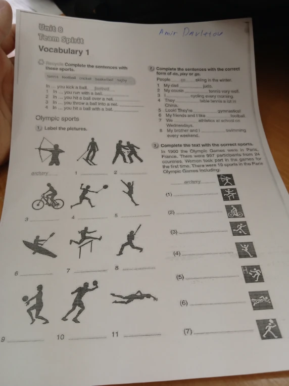 Recycle Complete the sentences with these sports. In 1900 the Olympic Games were in Paris, France.