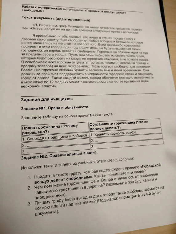 Работа с историческим источником: «Городской воздух делает свободным»