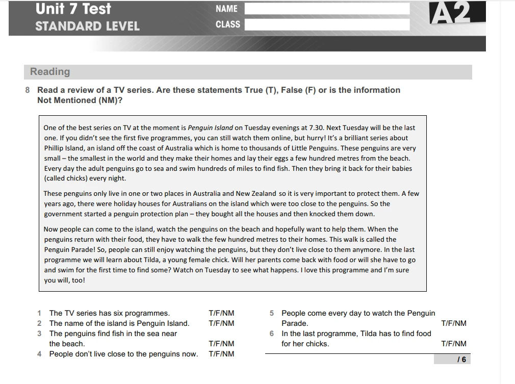 Read a review of a TV series. Are these statements True (T), False (F) or is the information Not Mentioned (NM)?