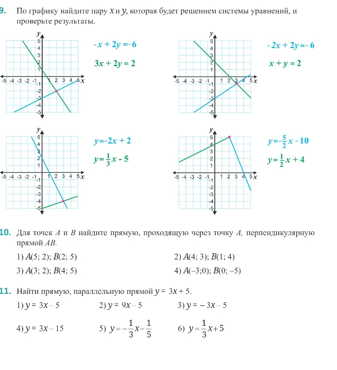 По графику найдите пару х и у, которая будет решением системы уравнений, и проверьте результаты.