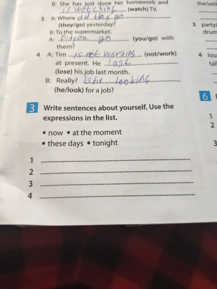 Write sentences about yourself. Use the expressions in the list.