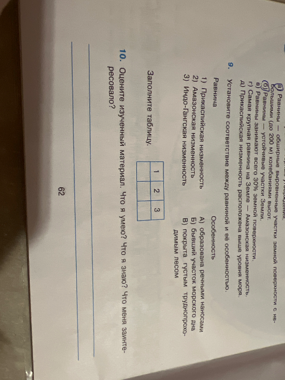 Установите соответствие между равниной и её особенностью.