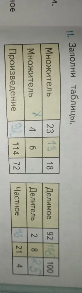 11. Заполни таблицы.